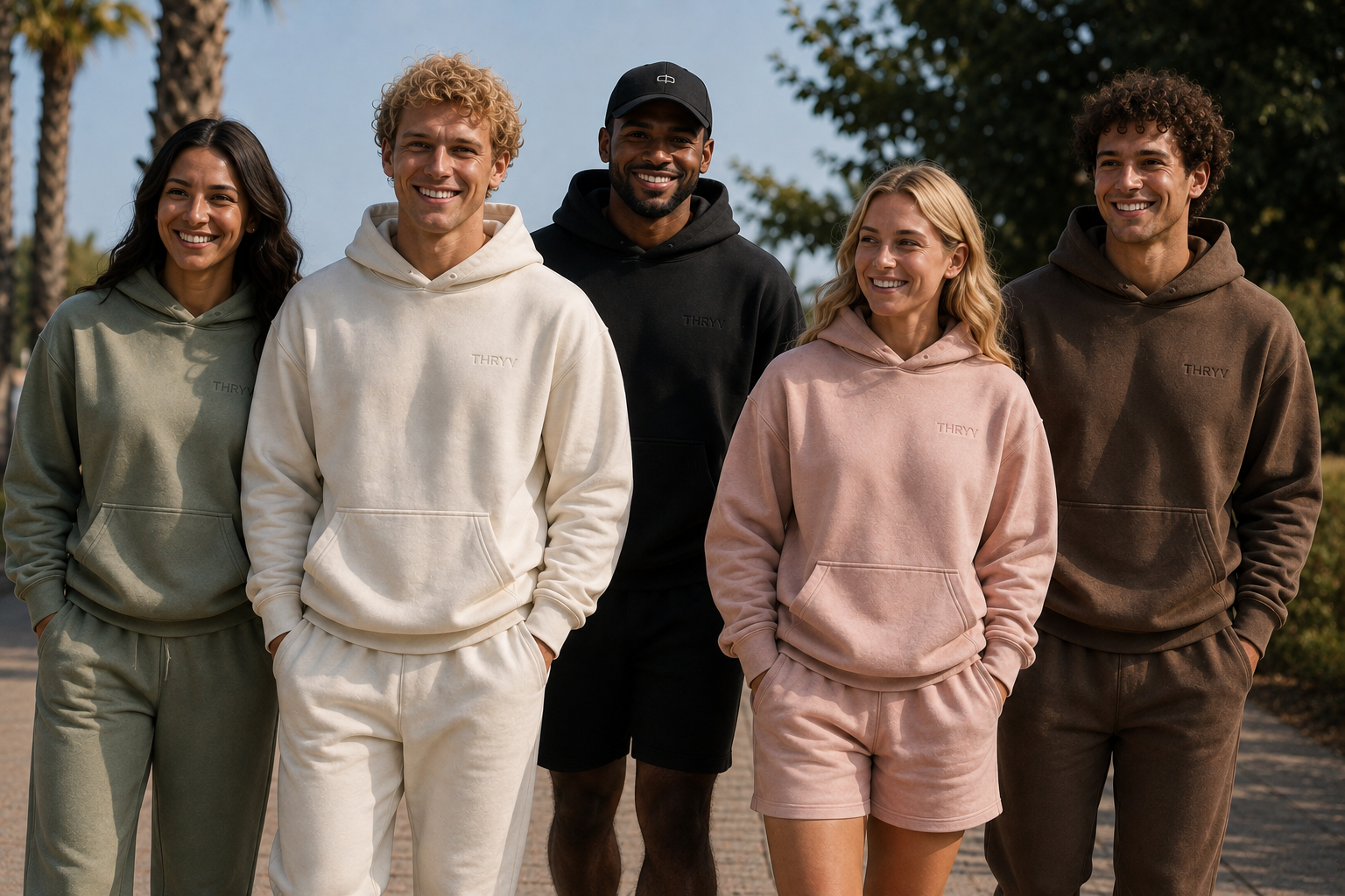 Group wearing Thryv sweatshirts in several colorways