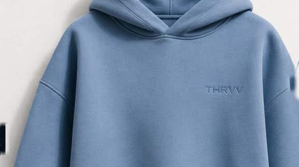 Thryv heavyweight sweatshirt showing its structured oversized silhouette
